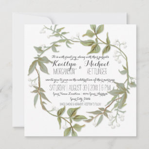 Simple Modern Laurel Leaf Wreath Babys Breath Invitation