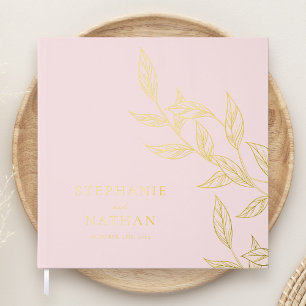 Simple Modern Leaves Blush Pink Wedding Gold Guest Book