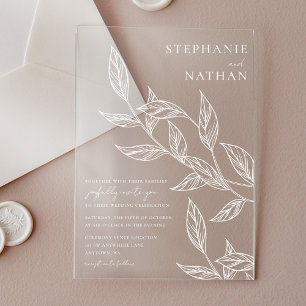 Simple Modern Leaves Wedding Acrylic Invitations