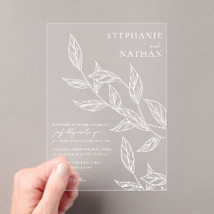 Simple Modern Leaves Wedding Acrylic Invitations