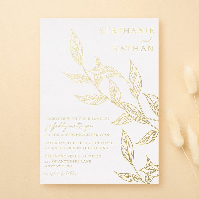 Simple Modern Leaves White Wedding Gold (Creator Uploaded)