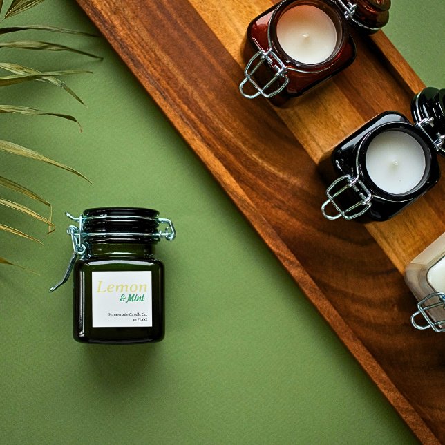 Simple Modern Lemon & Mint Candle Square Sticker (Modern Lemon &Mint Candle Square Stickers)