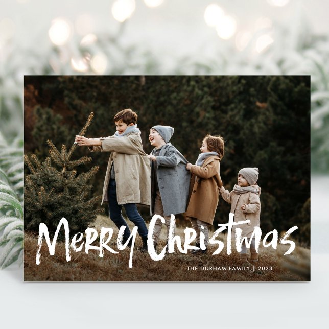Simple Modern Lettering Two Photo Merry Christmas  Holiday Card (Creator Uploaded)