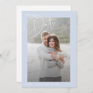 Simple Modern Light Blue & White Photo Wedding Save The Date