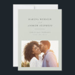 Simple modern light green photo save the date<br><div class="desc">With tastefully modern but simple typography, this one-photo save the date is the perfect way to announce your engagement and upcoming wedding. The classic light sage green colour works with every style of wedding from formal to casual. The back features a simple stripe. The colour can be changed by clicking...</div>