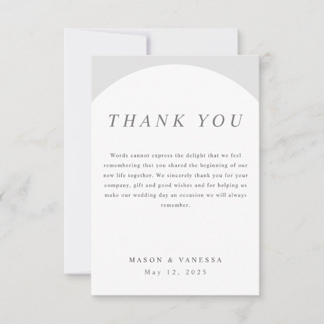 Simple Modern Light Grey Arch Flat Thank You Card (Front)