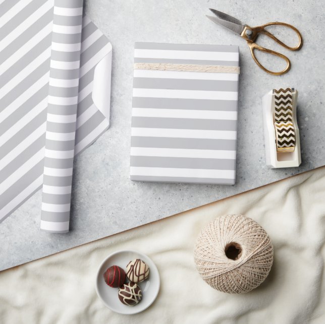Simple Modern Light Grey Striped Minimalist  Wrapping Paper (Crafts)