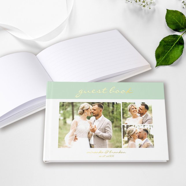 Simple Modern Light Olive Handwritten Script Photo Guest Book (Creator Uploaded)