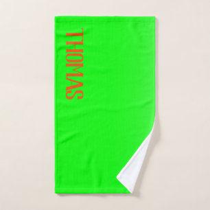 Simple & Modern Lime Green & Orange – Personalised Bath Towel Set