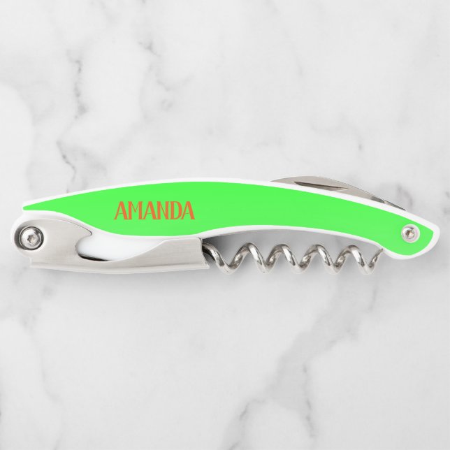 Simple & Modern Lime Green & Orange - Personalised Corkscrew (Front)
