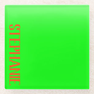 Simple & Modern Lime Green & Orange - Personalised Glass Coaster