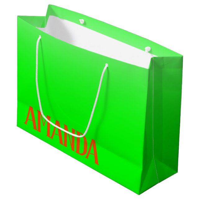 Simple & Modern Lime Green & Orange - Personalised Large Gift Bag (Front Angled)