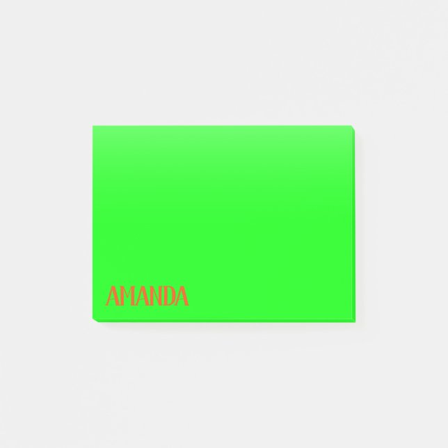 Simple & Modern Lime Green & Orange - Personalised Post-it Notes (Front)