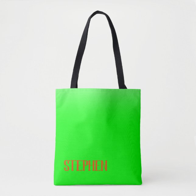 Simple & Modern Lime Green & Orange – Personalised Tote Bag (Front)