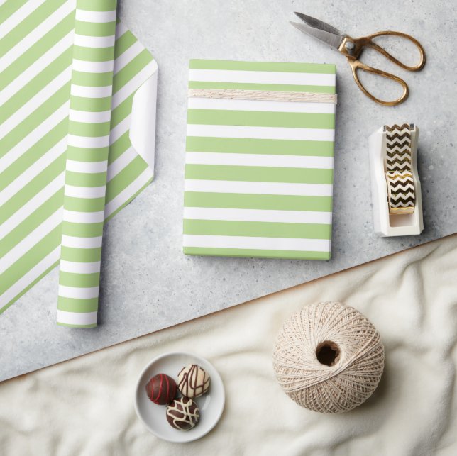 Simple Modern Lime Green White Striped Minimalist  Wrapping Paper (Crafts)