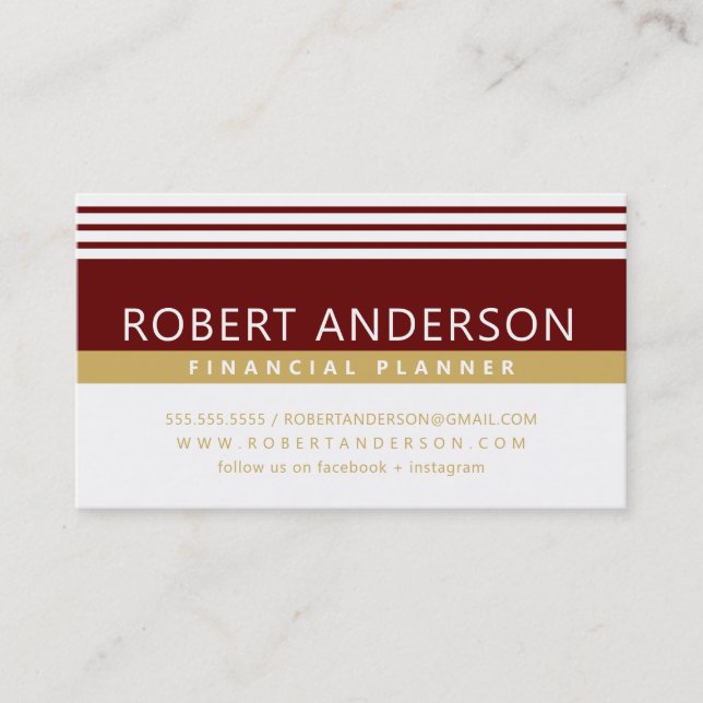 SIMPLE MODERN LINES manly dark red burgundy gold Business Card (Front)