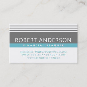 SIMPLE MODERN LINES manly grey turquoise aqua blue Business Card