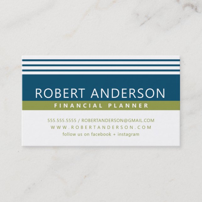 SIMPLE MODERN LINES manly olive green dark blue Business Card (Front)