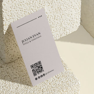 Simple Modern LinkedIn QR Code Beige Minimalist Business Card