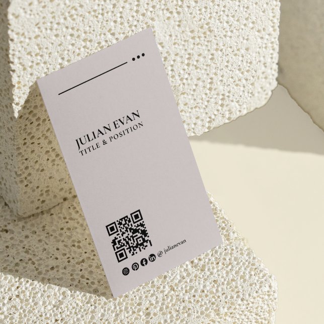 Simple Modern LinkedIn QR Code Beige Minimalist Business Card (Creator Uploaded)