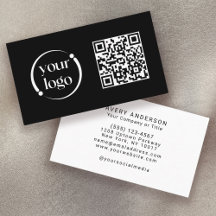 Simple Modern Logo and QR Code on Black