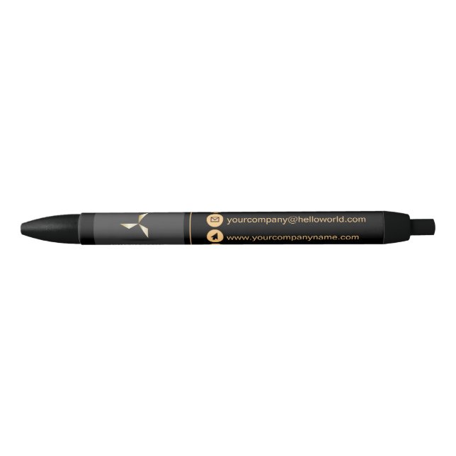 Simple Modern Luxury Black & Gold Your Logo Ink Pen (Front)