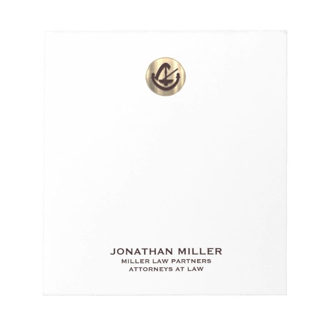 Simple Modern Luxury Gold Logo for Attorneys Notepad (Front)