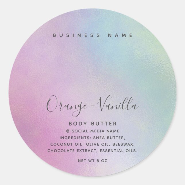 Simple modern luxury typography holographic classic round sticker (Front)