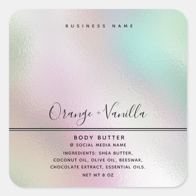 Simple modern luxury typography holographic square sticker (Front)