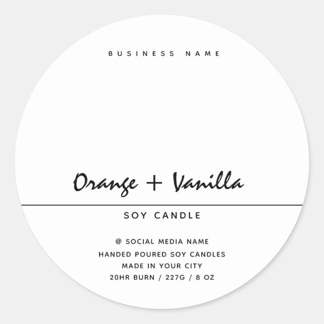 Simple modern luxury typography white candle classic round sticker (Front)