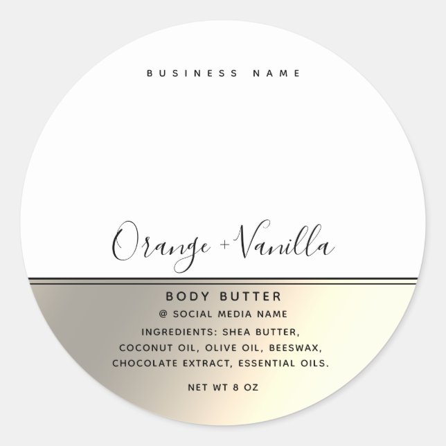 Simple modern luxury typography white gold  classic round sticker (Front)