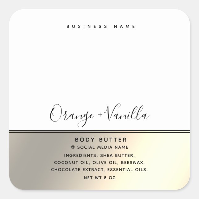 Simple modern luxury typography white gold square  square sticker (Front)