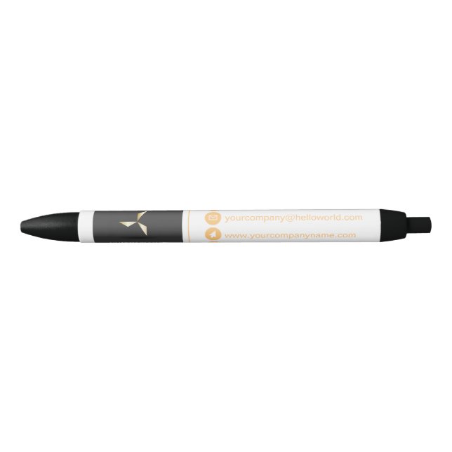 Simple Modern Luxury White & Gold Your Logo Black Ink Pen (Front)