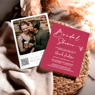 Simple Modern Magenta Bridal Shower QR Code Photo Invitation