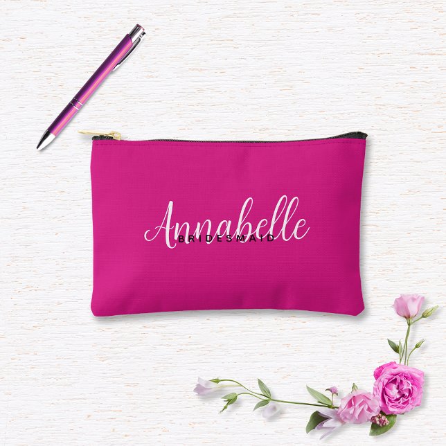 Simple Modern Magenta Pink Wedding Custom Accessory Pouch (Creator Uploaded)