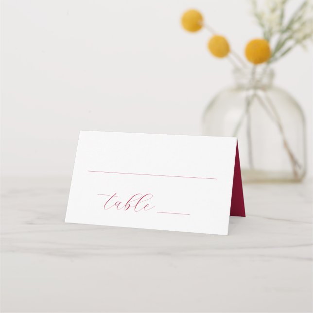 Simple Modern Magenta Red Script Wedding Place Card (Front)