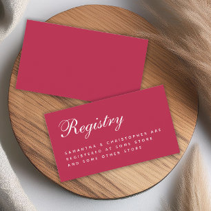 Simple Modern Magenta Wedding Registry Calligraphy Enclosure Card