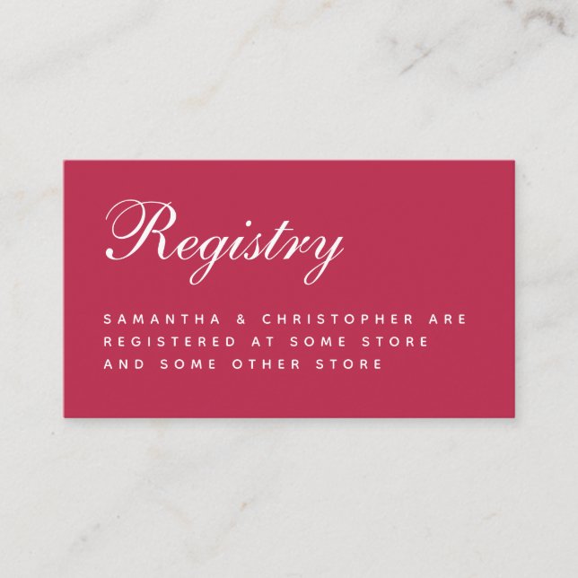 Simple Modern Magenta Wedding Registry Calligraphy Enclosure Card (Front)