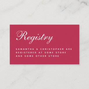 Simple Modern Magenta Wedding Registry Calligraphy Enclosure Card