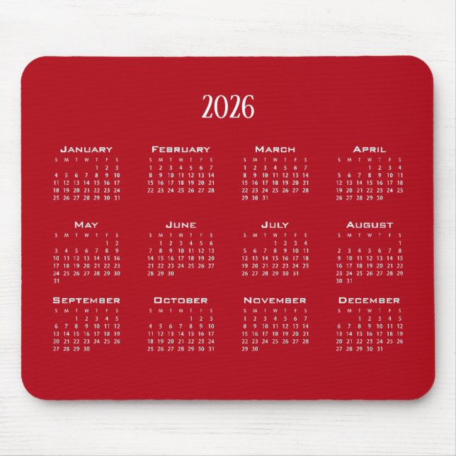 Simple modern maroon calendar mouse mat (Front)
