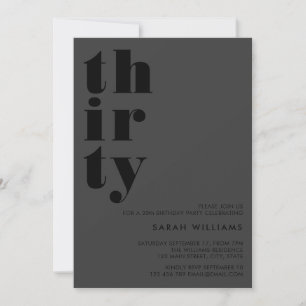 Simple Modern Matte Black 30th Birthday Invitation