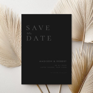 Simple Modern Matte Black Wedding Save the Date