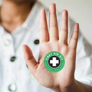 Simple Modern Medical Green Black And White Cross Classic Round Sticker