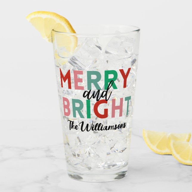 Simple Modern Merry & Bright Colourful Text Name Glass (Front Ice)