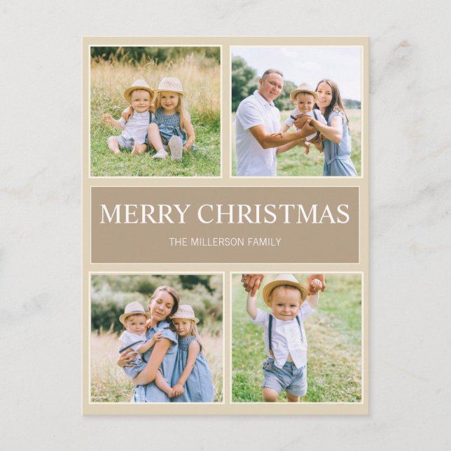Simple Modern Merry Christmas 4 Family Photo    Holiday Postcard (Front)