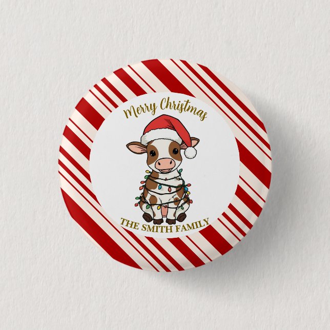 Simple modern merry christmas calf Cow OX pattern 3 Cm Round Badge (Front)
