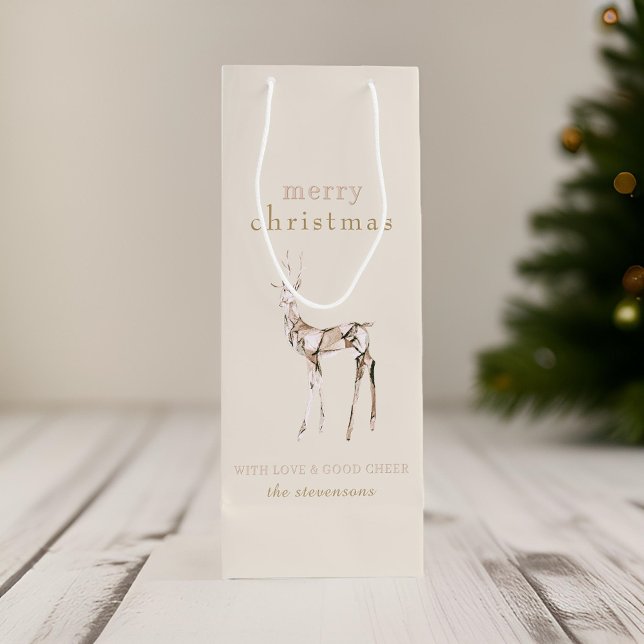 Simple Modern Merry Christmas Crystal Reindeer Wine Gift Bag (Creator Uploaded)