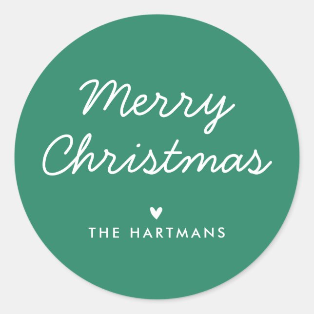 Simple Modern Merry Christmas Custom Colour Name Classic Round Sticker (Front)