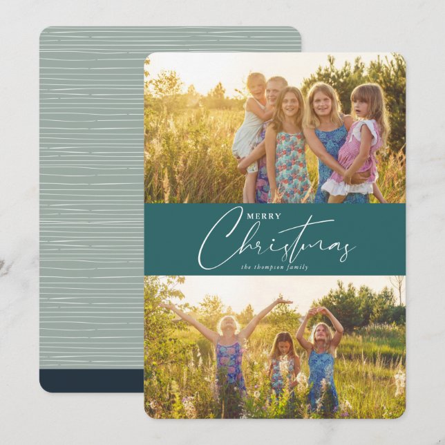 Simple Modern Merry Christmas Dark Green Script Holiday Card (Front/Back)
