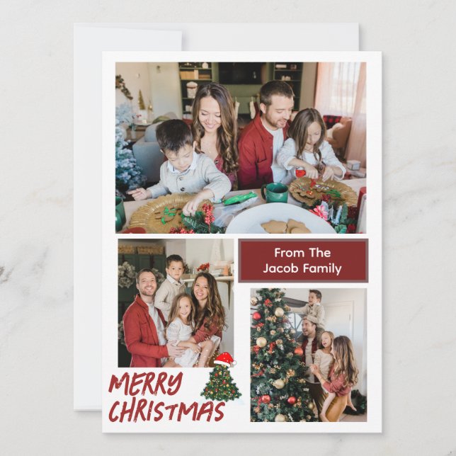 Simple Modern Merry Christmas Family Photo  Holiday Card (Front)
